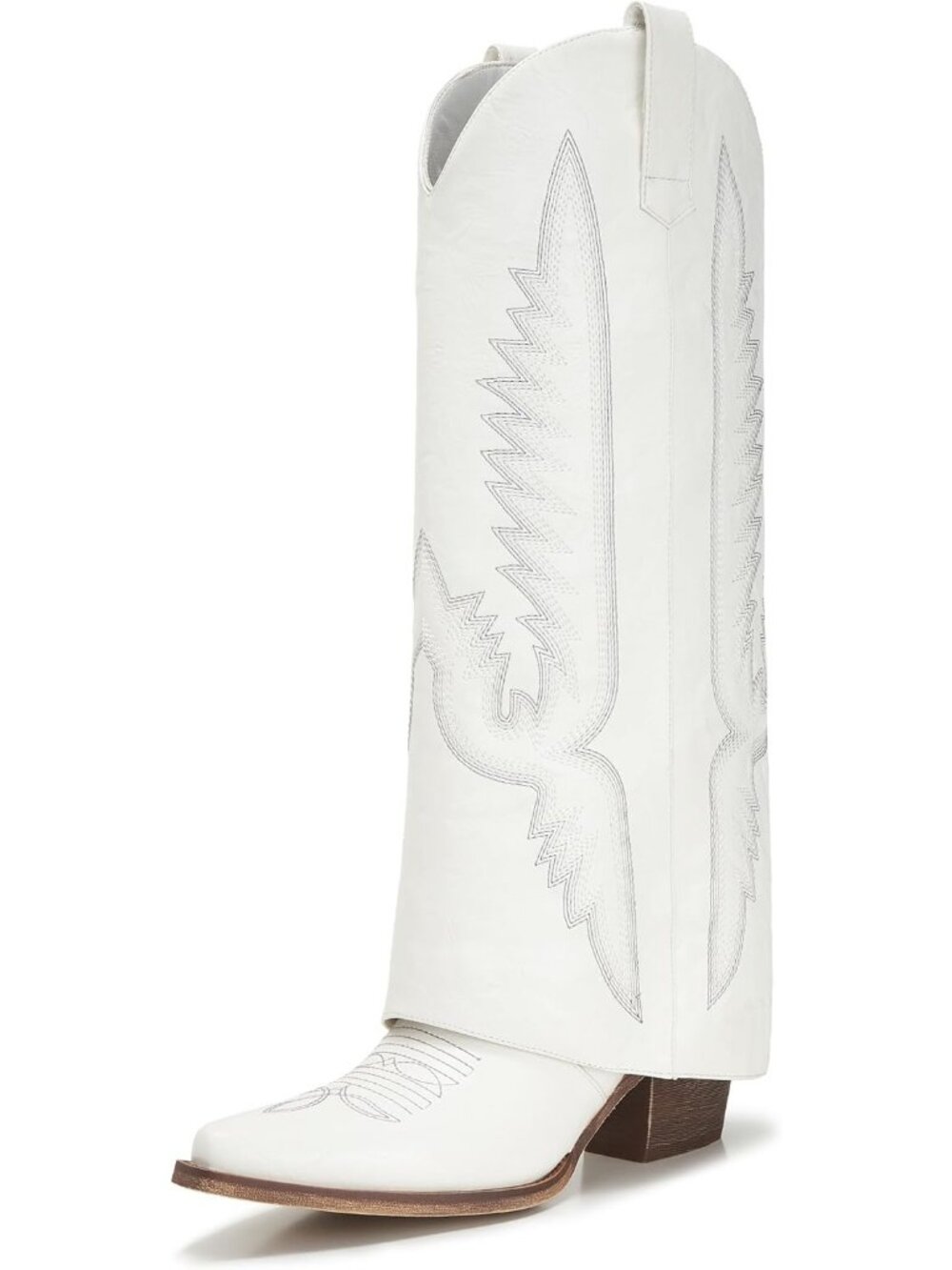 Women's White Pointy Pull On Wedge Heel Knee Shark Side Zipper Fold Over Boot